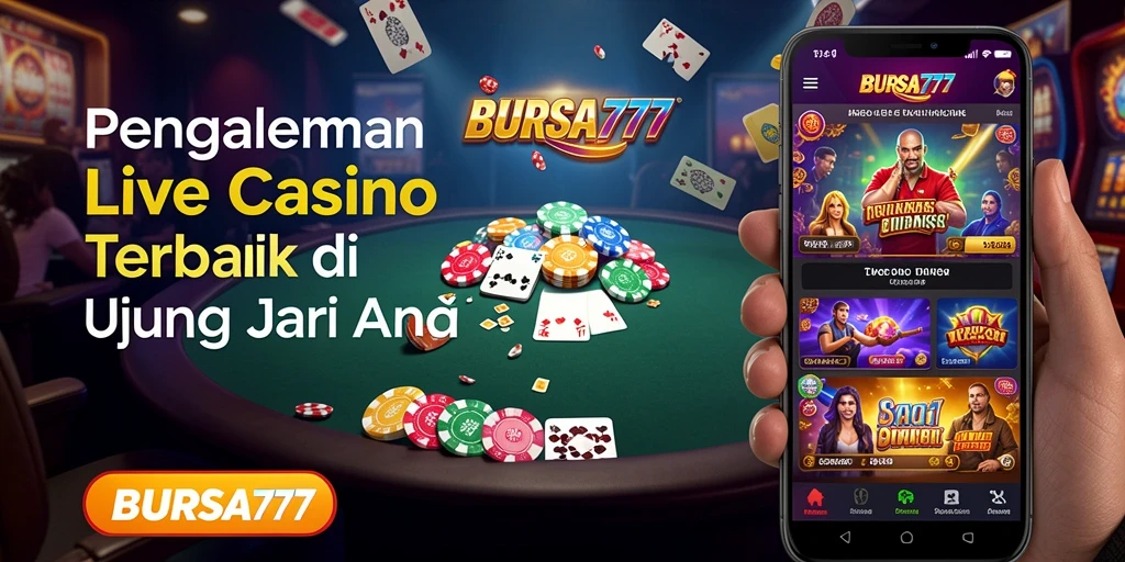 Tampilan gameplay BURSA777 dengan dealer langsung di meja kasino.